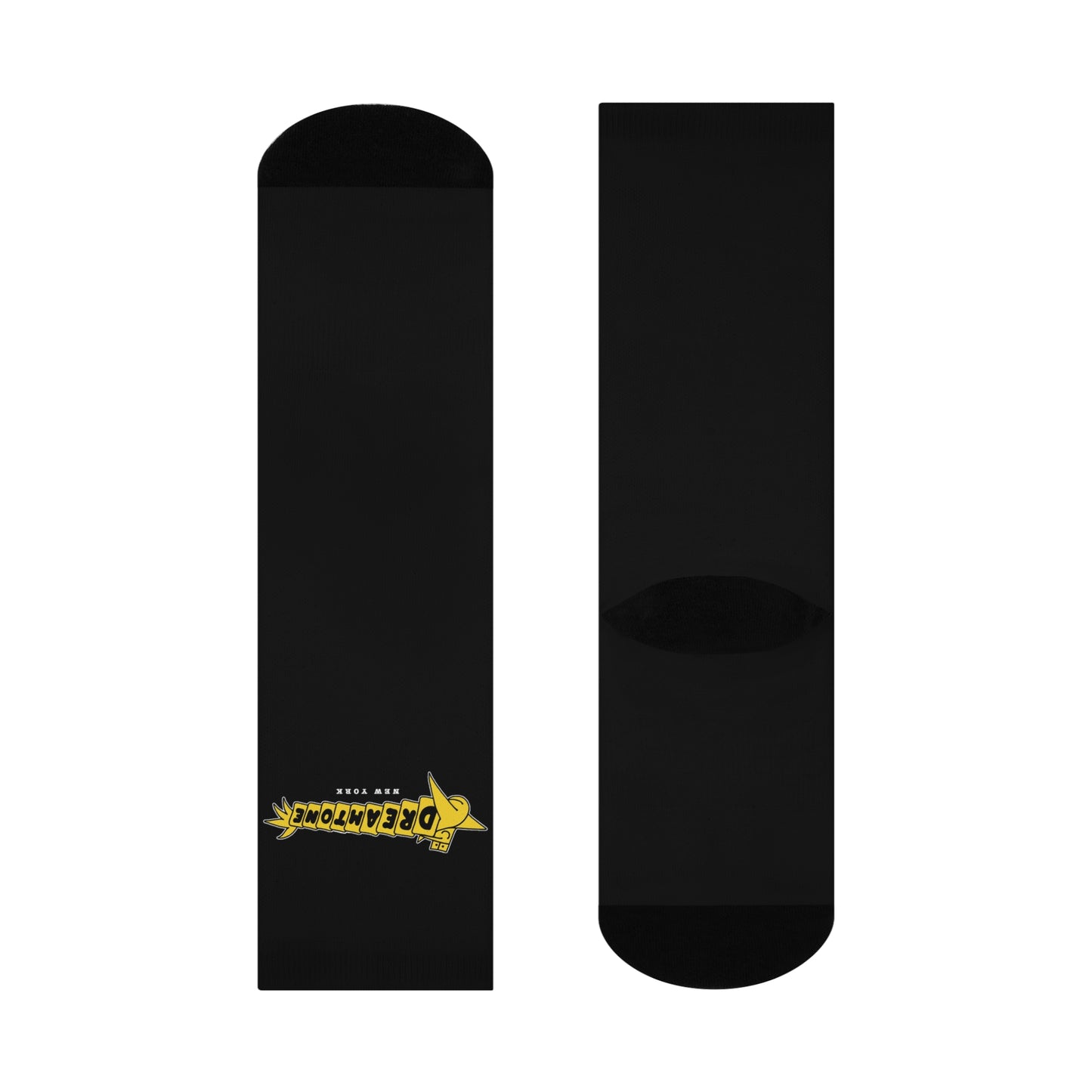 Dreamtome Logo Cushioned Crew Socks — Black Retro Star Graphic