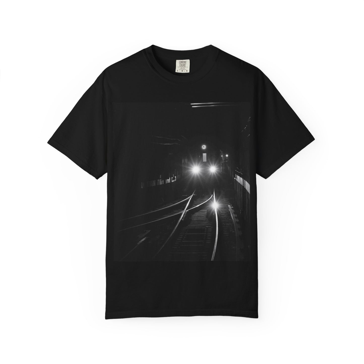 Noir - J Line NYC Subway - Photo Tee (Headlights & Tracks)