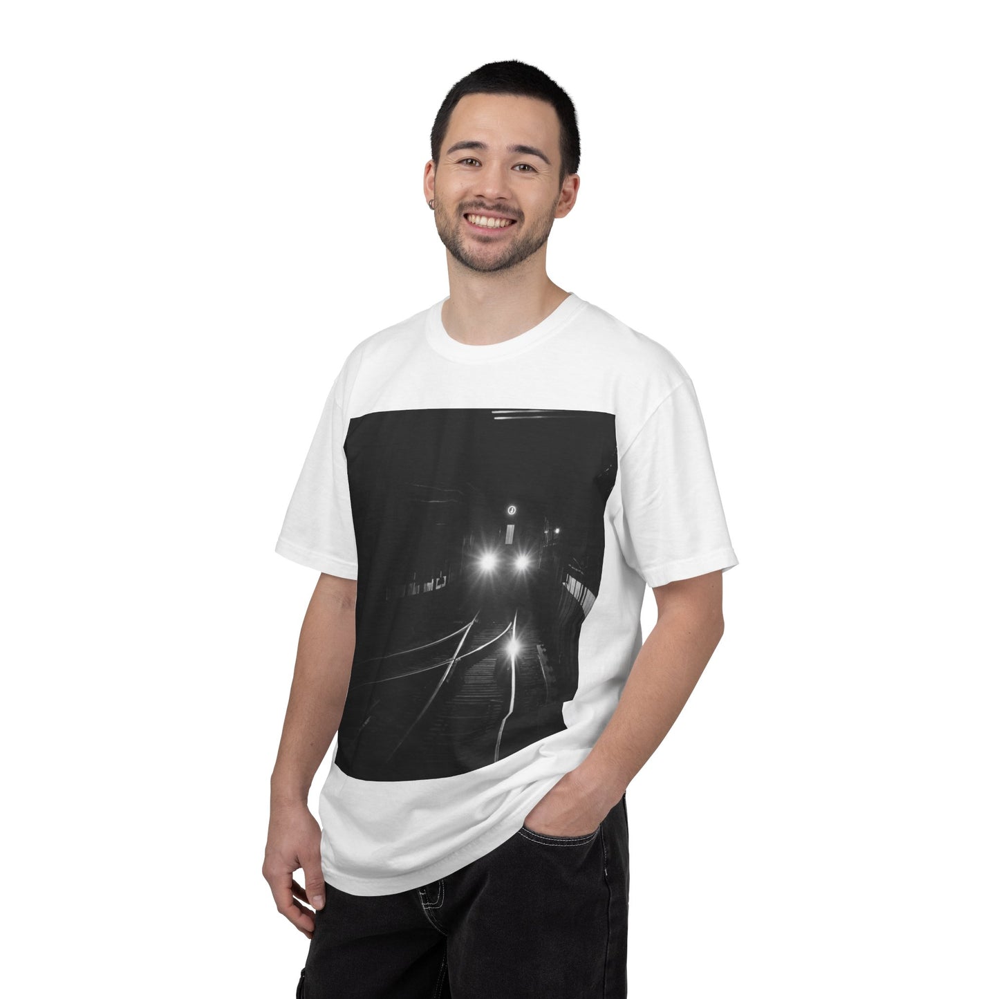 Noir - J Line NYC Subway - Photo Tee (Headlights & Tracks)
