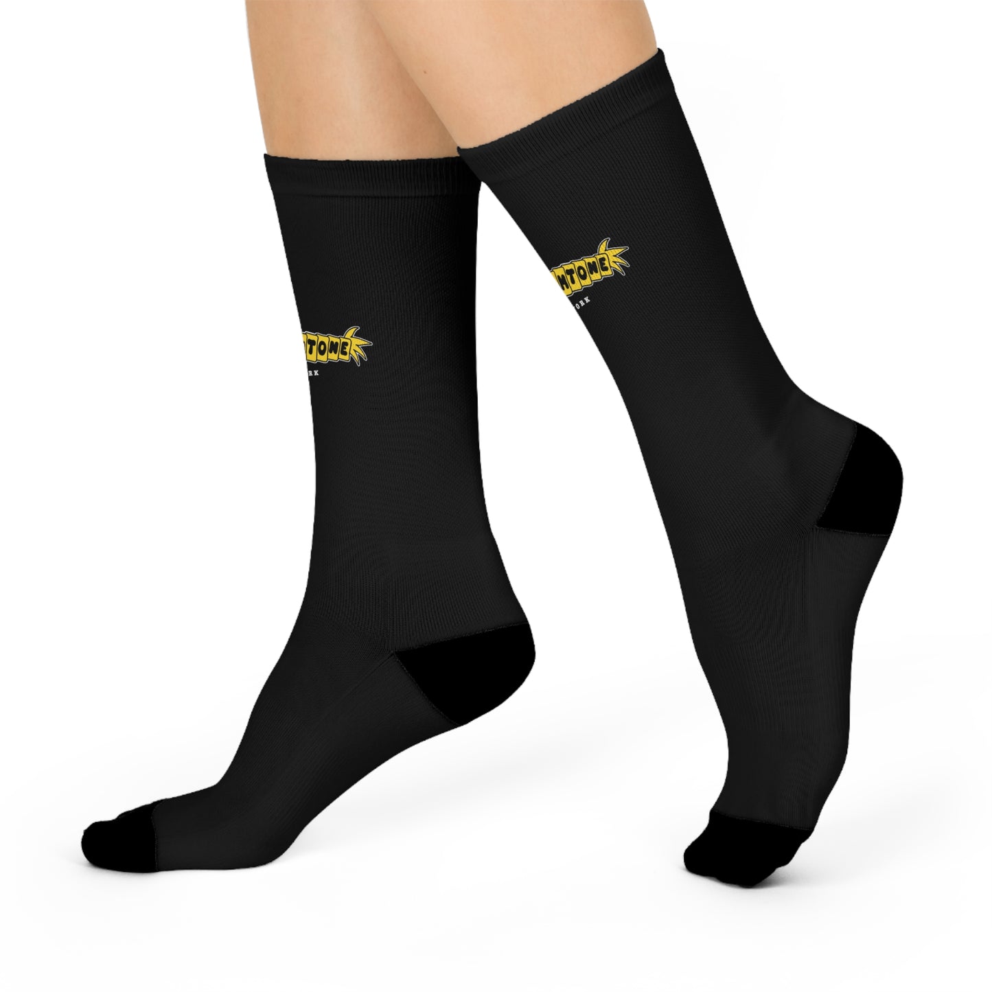 Dreamtome Logo Cushioned Crew Socks — Black Retro Star Graphic