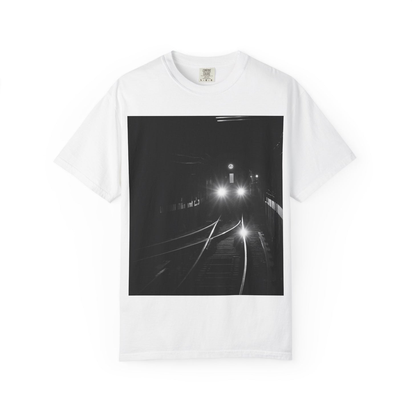 Noir - J Line NYC Subway - Photo Tee (Headlights & Tracks)